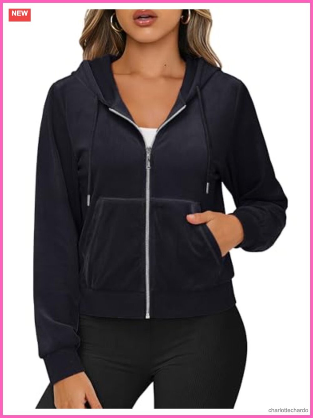Womens Velour Cropped Full Zip Up Hoodie Fleece Jacket Lightweight